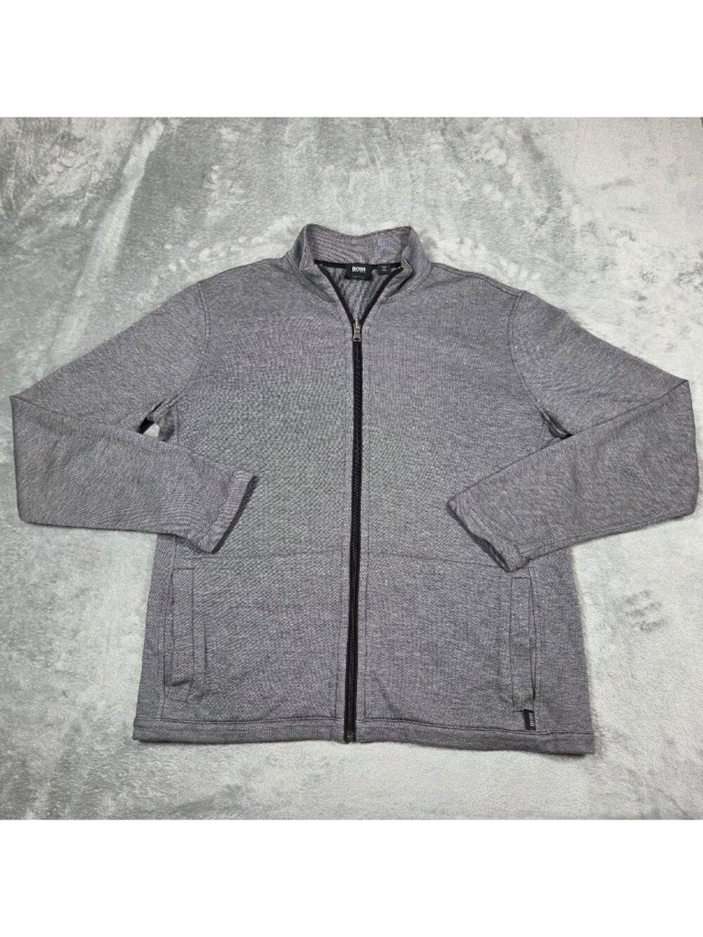 Boss Hugo Boss Cardigan Mens Large Gray Textured Knit Lightweight Zip Up